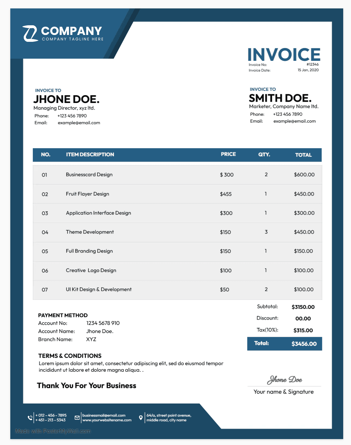 Classic Blue Invoice