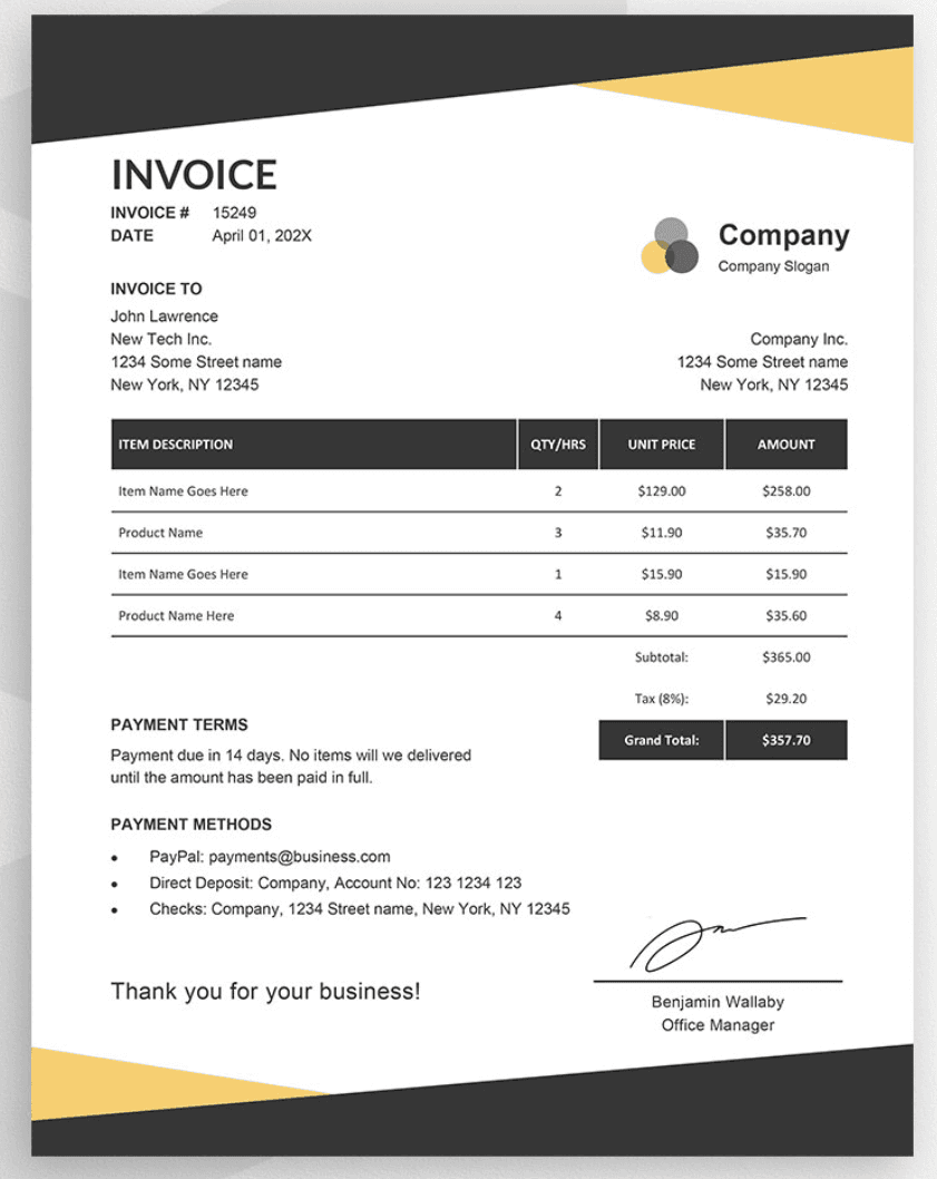 Professional Blue Invoice